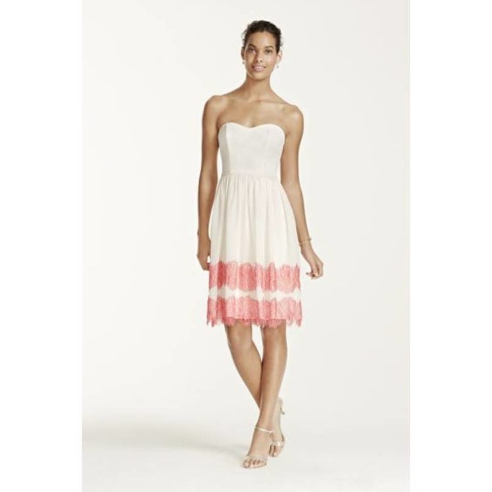 David's Bridal‎ Dress F16004 Women Cream/Coral Lace Sz10 Wedding Formal Cocktail